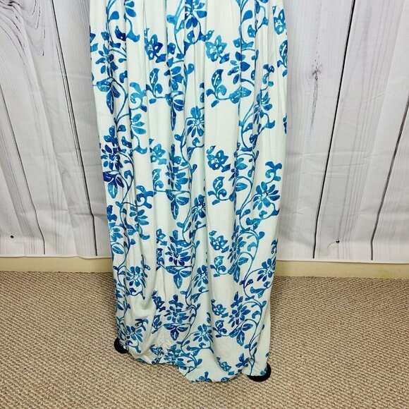 GO FISH Blue Floral Batik Smocked Maxi Halter Sundress Rayon Indonesia Sz M - Picture 10 of 12